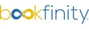 bookfinity logo for bookfinity.com in yellow and blue text includes an infinity symbol