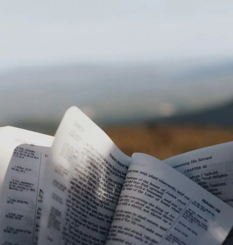 bible pages blowing in wind outside on a sunny day