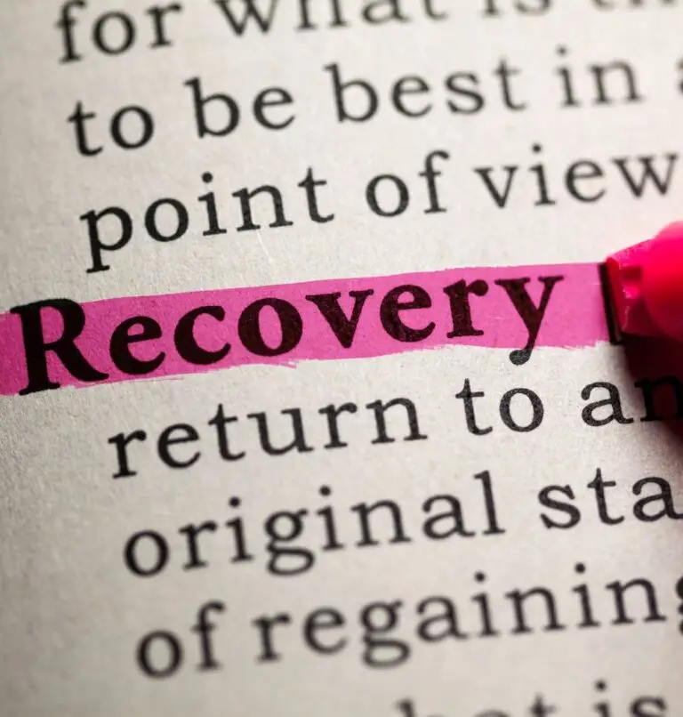 definition of the word recovery colored with pink highlighter