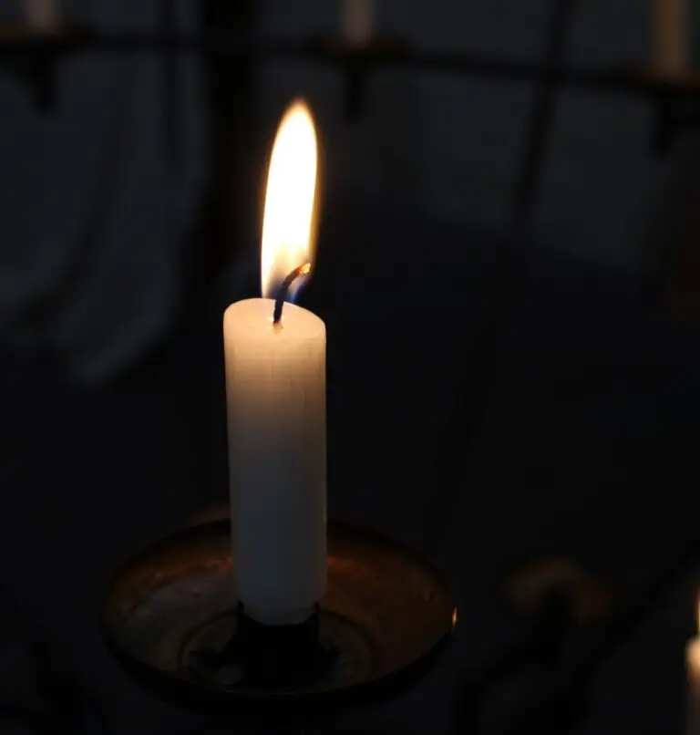 closeup of prayer candle in the dark